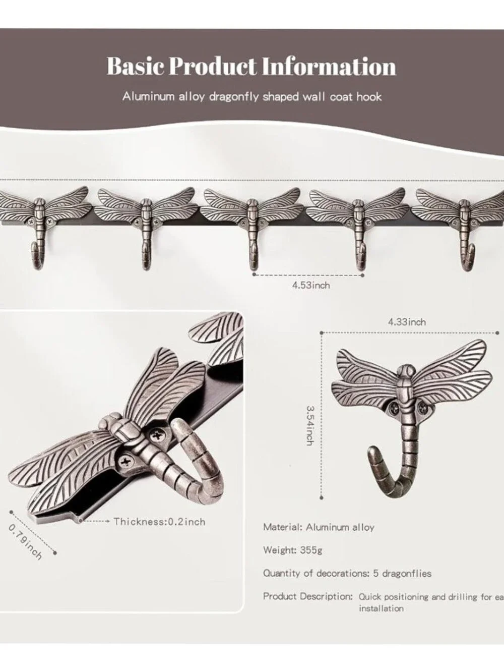 Reroser NWT 10-Hook Dragonfly Wall Mount Coat Rack